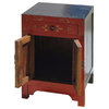 Chinese Orange Red Color Mountain & Villa View Night Stand / End Table