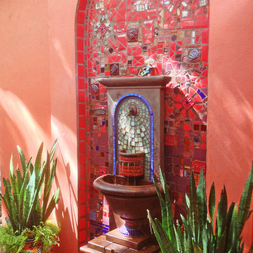 Custom fountain and back wall mosaic.