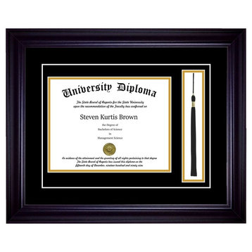 Single Diploma Frame with Tassel and Double Matting, Premium Black, 8.5"x11", UV