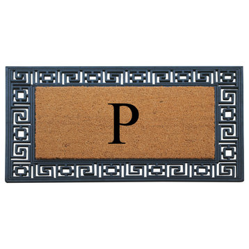 Rubber And Coir Greek Key Black Border 24"x36", Outdoor Monogrammed Doormat, P
