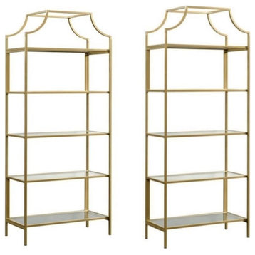 Bowery Hill Contemporary 2 Piece Metal Bookcase set in Satin Gold