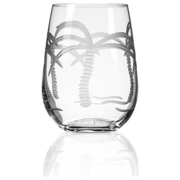 Palm Tree Stemless Wine Glass, 17 Ounce, Set of 4