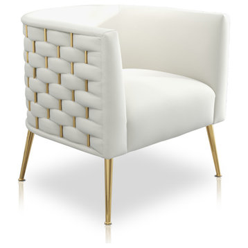 Velvet  Handmade Woven Accent Chair, Tufted Single Sofa Chair for Living Room, Beige