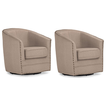 Porter Classic Retro Fabric Upholstered Swivel Tub Chair, Beige, Set of 2