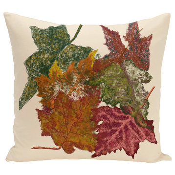 Autumn Leaves Flower Print Pillow, Off White, 18"x18"