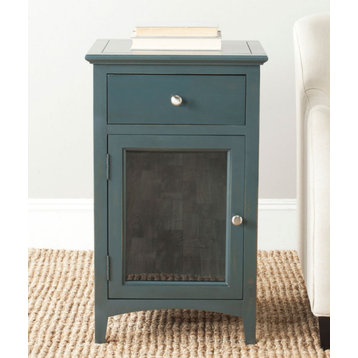 Keith One Drawer End Table With Glass Cabinet, Dark Teal
