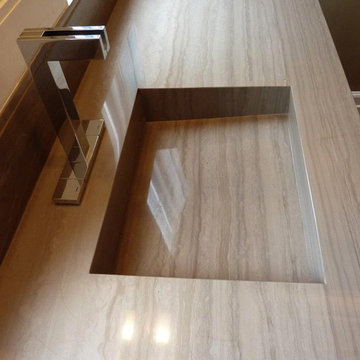 Powder Room Integrated Stone Sink and Invisible Drain