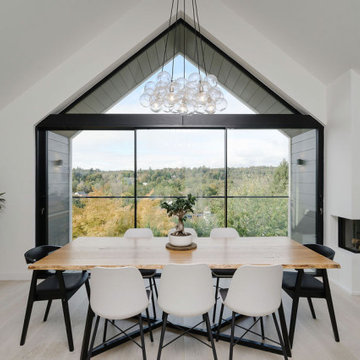 Countryside views from feature gable glazing at converted 1960s bungalow