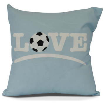 Love Soccer, Word Print Pillow, Light Blue, 26" x 26"