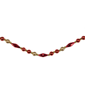 9' Shiny and Matte Red and Gold Beaded Christmas Garland