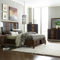 2294-1 4P BROWN CHERRY WOOD QUEEN PLATFORM BEDROOM SET DRAWERS LEATHER - Bedroom Furniture Sets