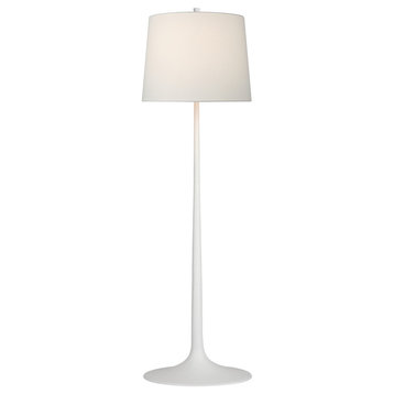 Oscar Large Sculpted Floor Lamp in Plaster White with Linen Shade