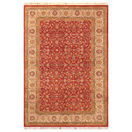 Bareens Designer Rugs - Pak Persian Ranee Red/Beige Wool Rug - 6'1'' x 9'2'' - Designed with mesmerizing intricacy and gorgeous color palette, this hand-knotted masterpiece demonstrates the beauty and electrifying thrill of Pak Persian art. These meticulously hand-knotted Pak-Persian rug is made with pure wool and features breathtaking traditional, transitional, and tribal designs in bold luxurious color pallets. Known for their intricate designs these rugs are a reproduction of Persian rugs, made in Pakistan with unique Mughal designs. Made by master weavers using the same Persian texture, design and dying technique, we wanted to produce the most significant manifestation of Persian art, life, and culture. This rug is most famous for its exceptional quality, incredible designs, patterns, and vibrant rich color. Pak-Persian rugs made with Persian weave with high knot counts, which enables the high intricacy and detail found in the patterns are also referred to as "State of art", each color adds a rich beautiful detail in the artwork of this rug. The design, color, and beautiful chromatic composition with a vibrant sheen with intricate designs, exude beauty, elegance, and quality make this rug a masterpiece of its own.