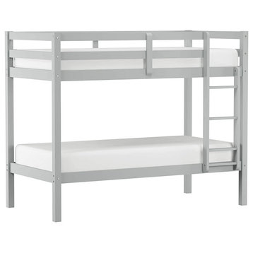 Classic Twin Over Twin Bunk Bed, Wood Construction With Side Ladder, Grey