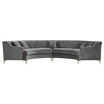 Meridian Furniture - Jackson Velvet Upholstered 2pc. Sectional, Gray - Give your living room a modern upgrade with this contemporary grey velvet Jackson two-piece sectional sofa. Its channel tufting design adds texture to its plush grey velvet upholstery, creating a resting piece that is pleasing to the senses. Its lengthy, curved design provides ample space for you to stretch out, or cuddle up with your family. Complete sets of gold and chrome legs are included so you can customize this sectional to suit your existing decor.