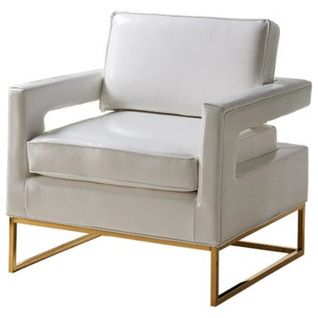 Elegant Accent Chair, Gold Stainless Steel Base and Seat With Open Arms, White