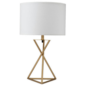 26.25" Tall "Ester" Mid-Century Metal Table Lamp, Hourglass Design, Matte Gold