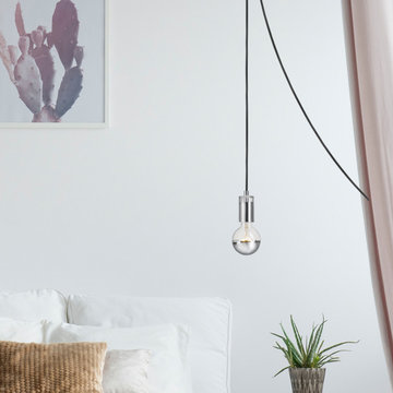 Glenmore 1-Light Plug-In or Hardwire Pendant, Chrome, Clear Glass and Chrome Det