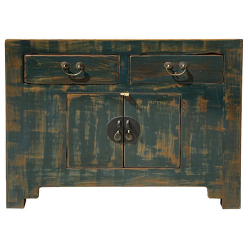 Oriental Distressed Teal Green Blue Credenza Sideboard Table Cabinet Hcs6147
