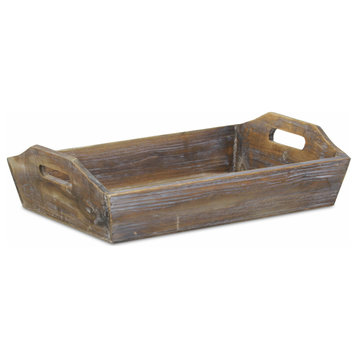 Dark Brown Finish Wood Serving Tray With Handles