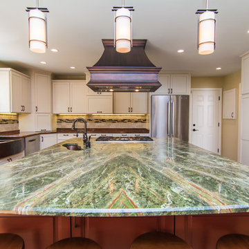 Red Dragon Granite + Rainforest Green Granite + Copper Fixtures