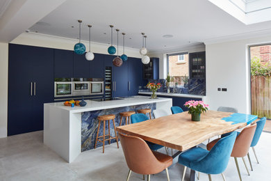 Contemporary Fenix Blue Kitchen - Cobham