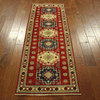 New Morris Collection Hand Knotted Wool Red Super Kazak 2x6 Geometric Rug H5935