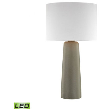 1 Light Concrete LED Outdoor Table Lamp Pillar Style Base and White Nylon Round