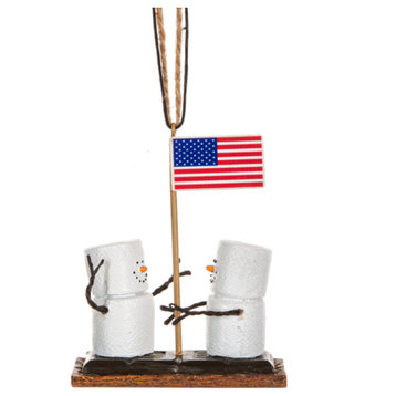 Ganz Smores With American Flag Snowman Plastic Christmas Ornament