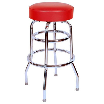 Double Rung Backless Swivel Barstool, Red