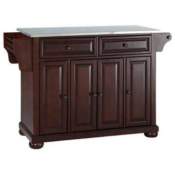 Catania Modern Stainless Steel Top Kitchen Island in Mahogany