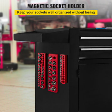 VEVOR Magnetic Socket Organizer Socket Holder 3 -Pieces 1/2, 3/8, 1/4-in SAE Red