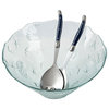 French Home Recycled Glass Coastal Salad Bowl and Laguiole Servers, Navy Handles