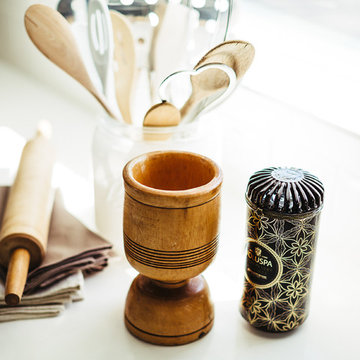 Modern Kitchen Countertop Styling with Wooden Spoons