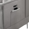Chloe Velvet Sectional Sofa Chaise With USB Charging Port, Gray