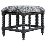 Uttermost - Uttermost Rancho Faux Cow Hide Small Bench - Ranch And Modern Lodge Styles Converge To Create This Plush, Upholstered Bench. The Cushioned Seat Is Wrapped In A Charcoal Gray And White Faux Cow Hide, Accented By A Matte Black Stained Base Turned From Solid Plantation Grown Mahogany Wood.