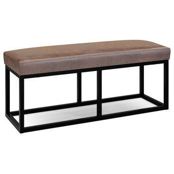 Reynolds Bench, Distressed Chestnut Brown Faux Leather