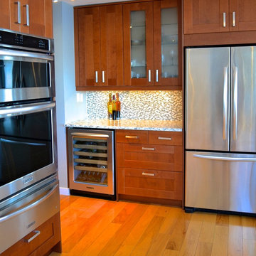 Grimslov (IKEA) shaker cabinets in white and medium brown