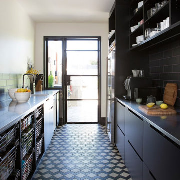 Transitional Kitchen  with Winckelmans Tile Floor