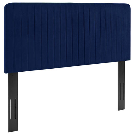 Milenna Channel Tufted Performance Velvet Full/Queen Headboard, Navy