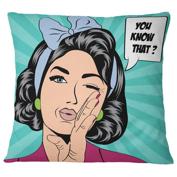 Woman in Comic Style Abstract Portrait Throw Pillow, 18"x18"