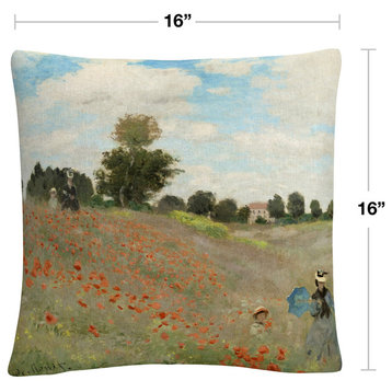 Claude Monet 'Wild Poppies Near Argenteuil' 16"x16" Decorative Throw Pillow