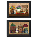 Trendy Decor4U - "Antique Kitchen, Treasures" 2-Piece Vignette by Ed Wargo, Black Frame - Antique Kitchen - Treasures by artisan Ed Wargo. Decorative 2 piece kitchen framed art grouping in matching attractive black frames. Each piece measures 15"x11" . These prints are of a country antique kitchen with crocks, baskets, pitchers, spice boxes, and recipes boxes. Prints are textured so no glass needed. Arrives ready to hang. Made in the USA by skilled American workers.