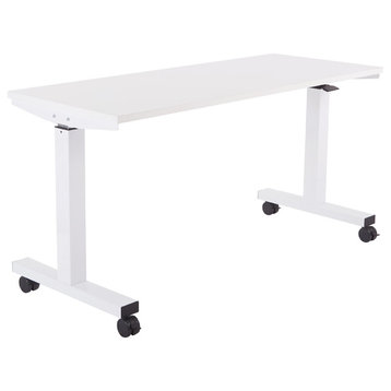 Wide Pneumatic Height Adjustable Table, Locking Black Casters, 5 Ft