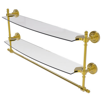 Retro Dot 24" Two Tiered Glass Shelf with Towel Bar, Polished Brass