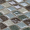 Diamond Pattern Glossy Finished Mosaic Tile, Green Mix Blue Mix Brown, 11 Sheets