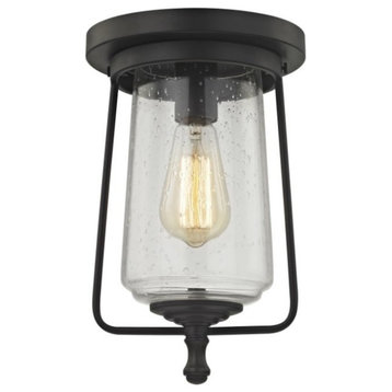 Hamel 1-Light Flush, Oil Rubbed Bronze With Clear Seedy Glass