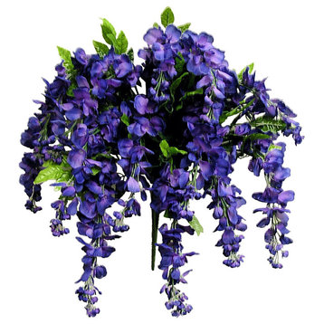 15 Stems Wisteria Long Hanging Bush Flowers, Purple