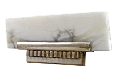 Ruhlmann Art Deco Antique Silver Bronze Alabaster Angled-Shelf Wall Light