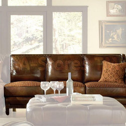 "Michael Amini" RAF Wood Trim Leather/ Fabric Sofa, Windsor Court Collection - Sofas